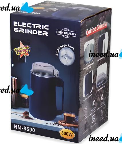 Електрична кавомолка Electric Coffee Grinder NM-8600 подрібнювач з регулюванням помелу з нержавіючої сталі для кави та спецій від мережі 300W