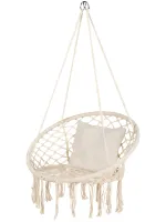Подвесное кресло-качалка Outtec Boho XXL O-66488 120x80x60 см плетеная садовая качеля, бразильский гамак для дома и террасы до 150 кг Бежевый