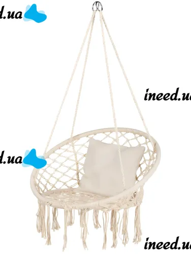 Подвесное кресло-качалка Outtec Boho XXL O-66488 120x80x60 см плетеная садовая качеля, бразильский гамак для дома и террасы до 150 кг Бежевый
