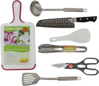 Набор туристической посуды Kitchen Utensil BBQ комплект столовых приборов на 7 предметов ножницы ложка доска щипцы резак для кемпинга в сумке чехле