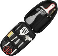 Набор туристической посуды Kitchen Utensil BBQ комплект столовых приборов на 7 предметов ножницы ложка доска щипцы резак для кемпинга в сумке чехле