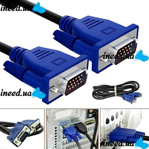 Кабель перехідник GBX з VGA на VGA тато-тато завдовжки 1.5 м з двома фільтрами, Шнур інтерфейсний 1.5 метри для монітора, телевізора і проектора