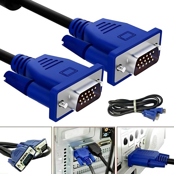 Кабель переходник GBX с VGA на VGA папа-папа длинной 1.5м с двумя фильтрами, Шнур интерфейсный 1.5 метра для монитора, телевизора и проектора