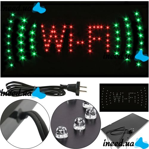 Светодиодная рекламная LED вывеска Wi-Fi Вай фай 48x25 см торговая табличка для внутренней рекламы, световое табло WIFI для кафе и бара от сети