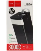 Внешний аккумулятор с быстрой зарядкой Power Bank Hoco J89A 60000mAh 22.5W, Портативная батарея повербанк Хоко 18W с фонариком и ремешком Черный