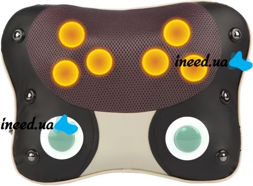 Массажная подушка Massage Pillow HT-8802 роликовый массажер для спины и шеи с подогревом, режимом магнитотерапии и подсветкой 3 режима работы от сети        