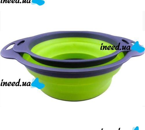 Складні силіконові кошики Kitchen Craft W-86 для овочів і фруктів, комплект з 2 штук, набір друшляків зі зливом для миття 24.5 см, 29 см