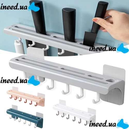 Многофункциональный навесной самоклеящийся держатель Tool Holder для кухонных ножей с крючками, Настенная подставка для столовых приборов на кухню