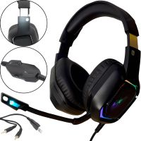 Игровые проводные наушники Cyberpunk CP-007 с подсветкой и микрофоном Геймерские полноразмерные наушники с гарнитурой для ПК и ноутбука 96491 Черные