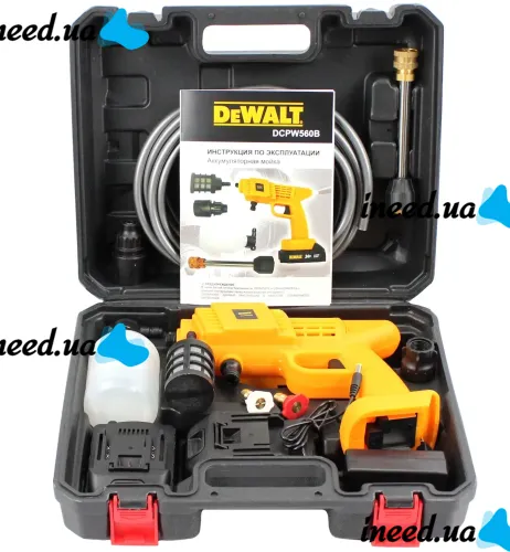 Беспроводная мойка высокого давления DeWalt DCPW560B 24V 5Ah 2 аккумулятора, аккумуляторная мини автомойка с кейсом, распылитель Деволт для авто