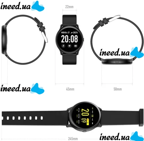 Наручные Смарт часы Smart Watch KW19 Black 44mm c измерением давления и фитнес трекером Умные Bluetooth часы с пульсометром IP67 Черные