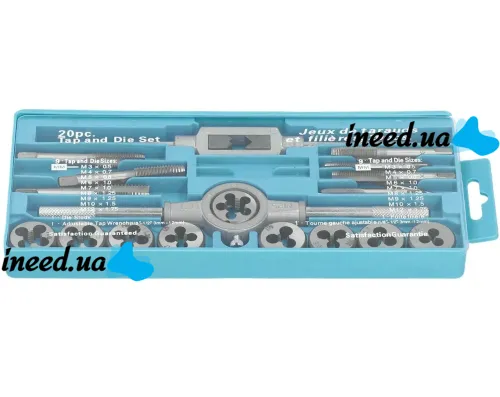 Набор метчики и плашки Tap and Die Set M3-M12 20 штук комплект стальных метчиков и плашек для нарезания метрической резьбы в кейсе мечек и лерка