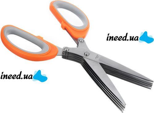 Кухонные ножницы для зелени Salad Scissors H-169 пятислойный измельчитель для нарезки и шинковки салата 5 мультилезвий с щеточкой для чистки 22 см