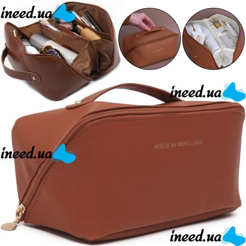 Косметичка органайзер для хранения косметики Rose Of Mon's Land Beauty Box Bag женская дорожная сумка с ручкой, водонепроницаемая Mons Коричневая 