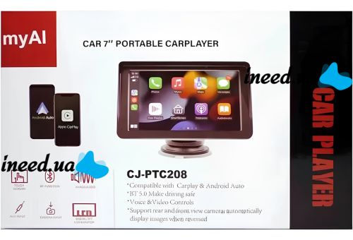 Автомобильный сенсорный монитор Carplay CJ-PTC208 7" портативный экран на присоске 1024х600 дисплей на лобовое стекло в машину CarPlay IOS Android