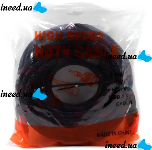 Посилений кабель Hdmi to Hdmi 15м 1080p в обмотці, кабель-подовжувач HDMI-HDMI 15m 15 m 15 м 15 м для монітора і телевізора в обплетенні Чорно Червоний