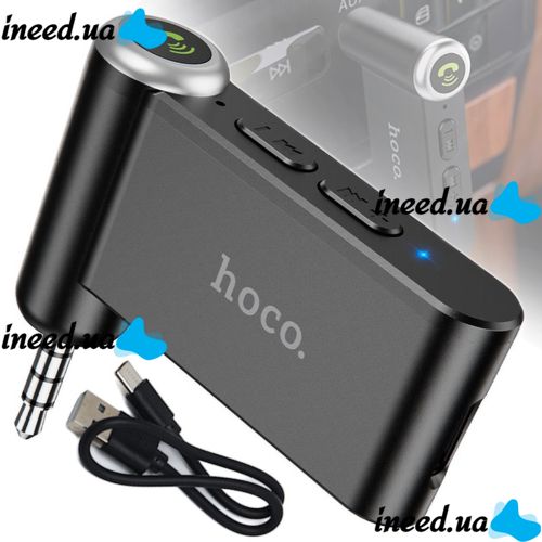 Автомобильный Bluetooth адаптер Hoco E58 140 mAh беспроводной трансмиттер для магнитолы, авто FM ресивер, модулятор в машину с блютуз AUX 3.5 мм