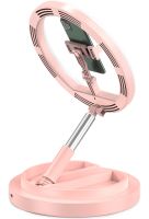 Настольная кольцевая LED лампа на штативе Live Light JM-01 29 см селфи кольцо с подсветкой и держателем для телефона для фото и видео USB Розовое