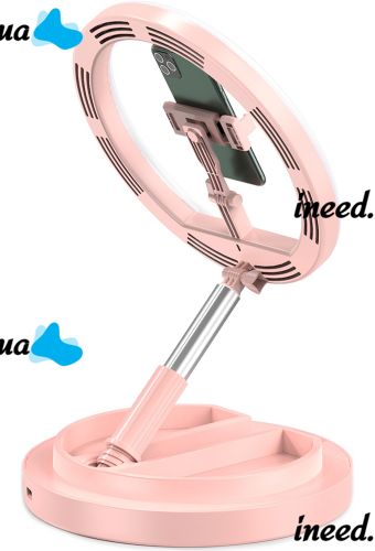 Настольная кольцевая LED лампа на штативе Live Light JM-01 29 см селфи кольцо с подсветкой и держателем для телефона для фото и видео USB Розовое