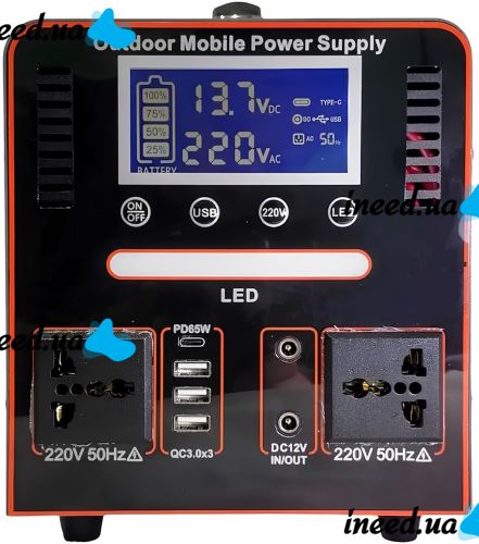 Портативная зарядная станция Sine 9563 600W 40A универсальная электростанция с чистой синусоидой для зарядки и подключения техники 220В USB Type-C