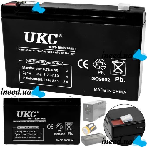Аккумуляторная батарея UKC 6V 10Ah WST-10 универсальный свинцово-кислотный аккумулятор 6В 10Ач для торгового оборудования и игрушек