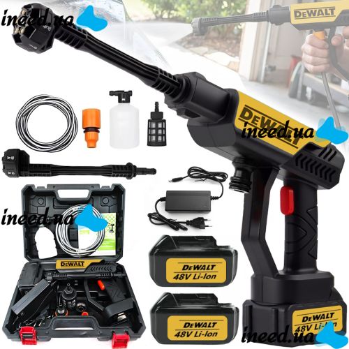 Беспроводная мойка высокого давления Dewalt DCPW600N 48V 5Ah 2 аккумулятора, аккумуляторная мини автомойка с кейсом, распылитель Девольт для авто