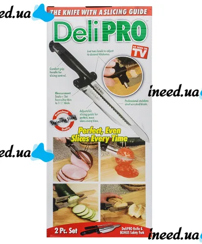 Кухонный нож для точной нарезки Deli Pro универсальный нож с сервировочной вилкой из нержавеющей стали 34х15.5х5 см