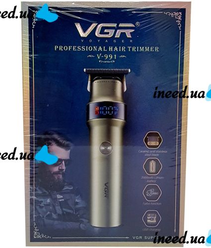 Беспроводная машинка для стрижки волос VGR V-991 5W 4 сменные насадки, аккумуляторный мужской триммер для окантовки бороды и усов с LED дисплеем USB