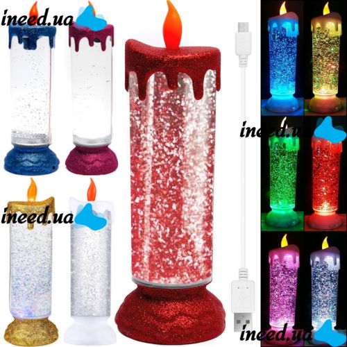 Ночник свеча Romantic Candle H-86 декоративная масляная свечка со снегом и блестками, светильник со светодиодной LED подсветкой на батарейках RGB