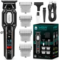 Аккумуляторная машинка для стрижки волос VGR V-900 5W беспроводной мужской триммер для окантовки бороды и усов со сменными насадками и дисплеем USB