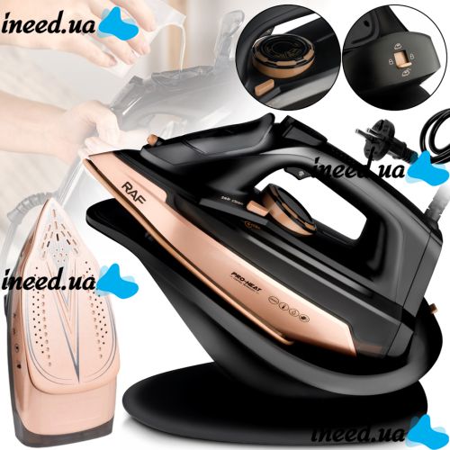 Iron with steam generator RAF R.1305 2600W 300 ml steam iron with ceramic soleplate and vertical steaming on a stand for ironing clothes
