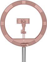 Настольная кольцевая LED лампа на штативе Live Light JM-01 29 см селфи кольцо с подсветкой и держателем для телефона для фото и видео USB Розовое