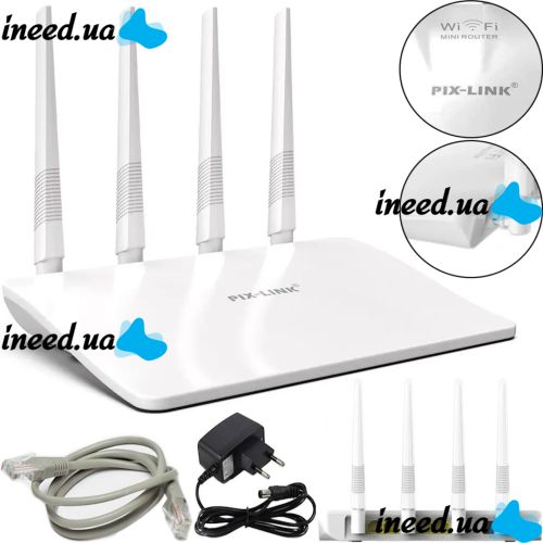 High-speed Mini Router Wi-Fi Router Pix-link LV-WR21Q 300 Mbit 2.4GHz, Wireless Wi-Fi Router up to 300Mb/s 4 Antennas 4 Ports White