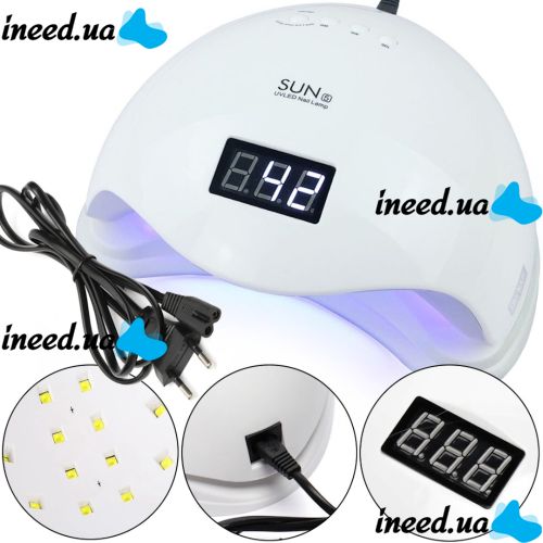Профессиональная УФ лампа SUN5 для маникюра и педикюра 48W UV LED с экраном и таймером, аппарат для сушки гель лака и геля для ногтей Сан 5 White