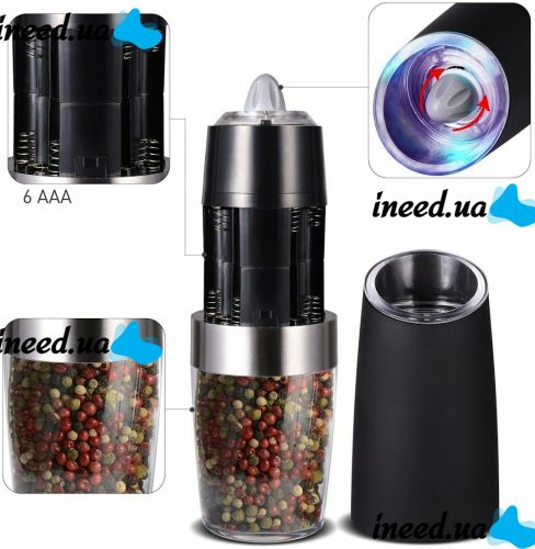 Электрическая мельница для специй Spice Bottle Electronic ZX-D32 измельчитель для соли и перца с гравитационным датчиком и подсветкой на батарейках