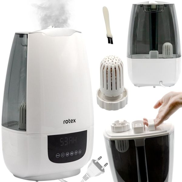 Rotex RHF-600-W Ultrasonic Humidifier for 6 liters 35 sq.m Ionizer Purifier with LED Display and 30W Water purification filter from the mains White