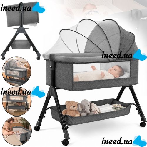 Детская приставная кроватка колыбель Baby Crib D929 люлька с москитной сеткой, корзиной для хранения и регулировкой высоты для новорождённых X-637