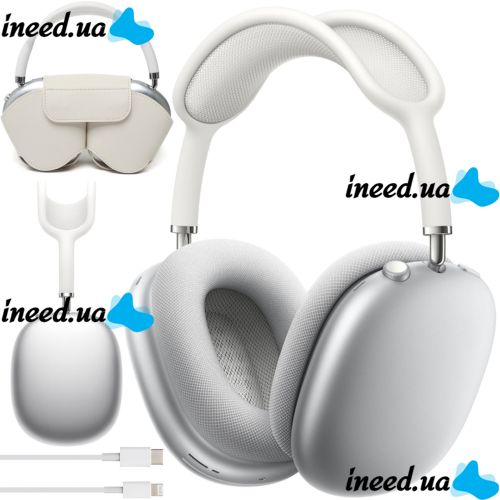 Беспроводные Bluetooth наушники AirPods Max Silver полноразмерные блютуз стереонаушники с микрофоном и шумоподавлением в чехле Smart Case MGYJ3