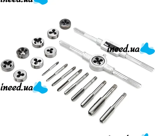 Набор метчики и плашки Tap and Die Set M3-M12 20 штук комплект стальных метчиков и плашек для нарезания метрической резьбы в кейсе мечек и лерка