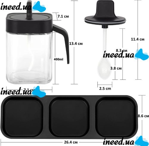 Набор контейнеров баночек Seasoning bottle set XL-730 3 отсека по 400 мл для хранения приправ и специй, Комплект емкостей с крышками и ложками
