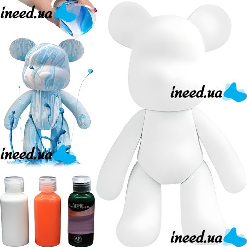 Флюидный мишка сделай сам DIY Creative Fluid Bear 23 см с красками 3 шт Набор раскраска игрушка медвежонок для творчества Виниловый медведь флюид-арт