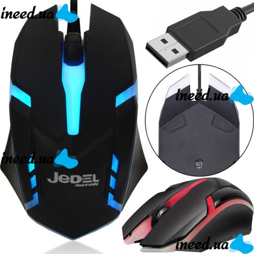 Игровая проводная компьютерная мышка Jedel M66 с RGB подсветкой для компьютера и ноутбука, Геймерская USB мышь 1000DPI для ПК 95543 Черная