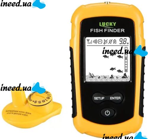 Портативный эхолот Lucky Fish Finder FFW1108-1 с цветным экраном до 100м для поиска рыбы Универсальный проводной рыболокатор для рыбалки Желтый