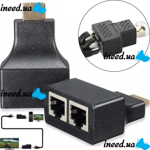 Одноканальный пассивный двойной переходник удлинитель HDMI сигнала - 2xRJ45 адаптер Voltronic по UTP кабелю по двум витым парам до 30м 1080P Черный
