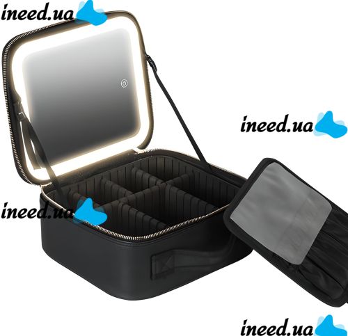 Органайзер для хранения косметики Niceland MAG-589 с LED зеркалом и ручкой для переноски, Дорожная косметичка, бьюти-кейс с подсветкой Черный