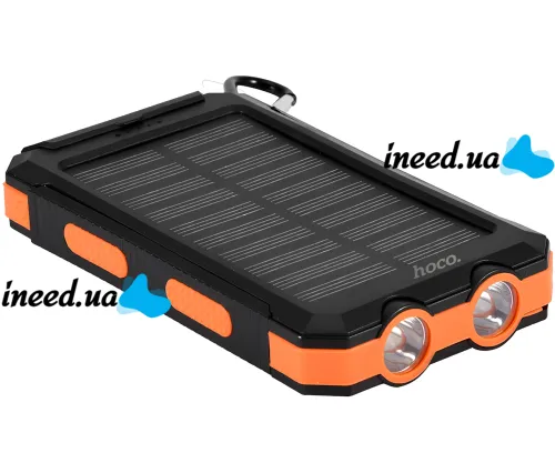 Портативное зарядное устройство HOCO J164 Power Bank 8000mAh с солнечной панелью и фонариком Solar 10W внешний аккумулятор повербанк для зарядки