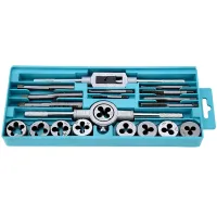 Набор метчики и плашки Tap and Die Set M3-M12 20 штук комплект стальных метчиков и плашек для нарезания метрической резьбы в кейсе мечек и лерка