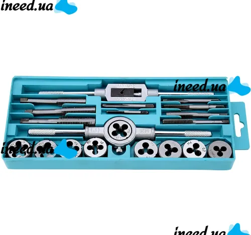 Набор метчики и плашки Tap and Die Set M3-M12 20 штук комплект стальных метчиков и плашек для нарезания метрической резьбы в кейсе мечек и лерка