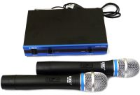 DM UWP-200 XL Radio System 2 Battery-powered Microphones for Vocals and Karaoke 21x14x43.5 cm Professional Desktop Base with Mains Antennas Black