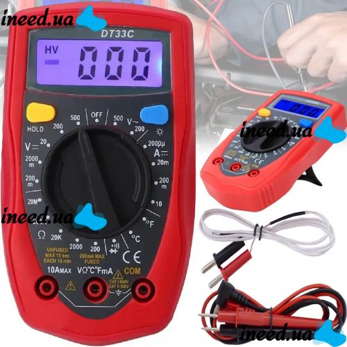 Многофункциональный цифровой мультиметр Digital DT33C мультитестер + термопара, Электрический карманный тестер напряжения, тока и сопротивления